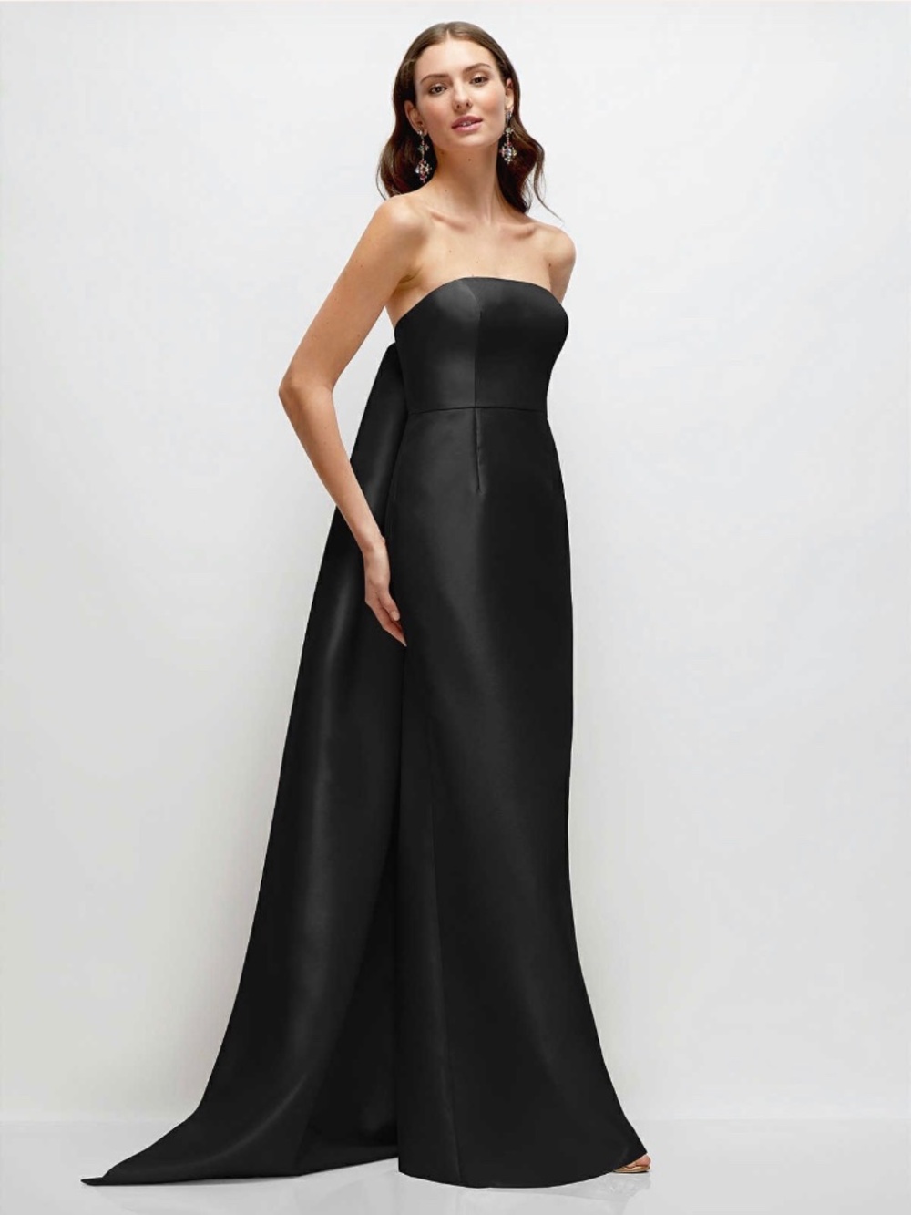Alfred Sung Satin Dress with Removable Train - Black